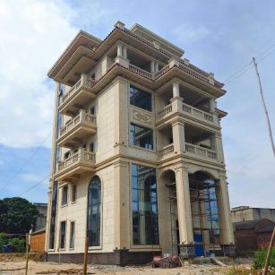 新疆 黄金麻花岗岩石材别墅外墙干挂搭配（雕花栏杆花瓶柱门楼罗马柱）