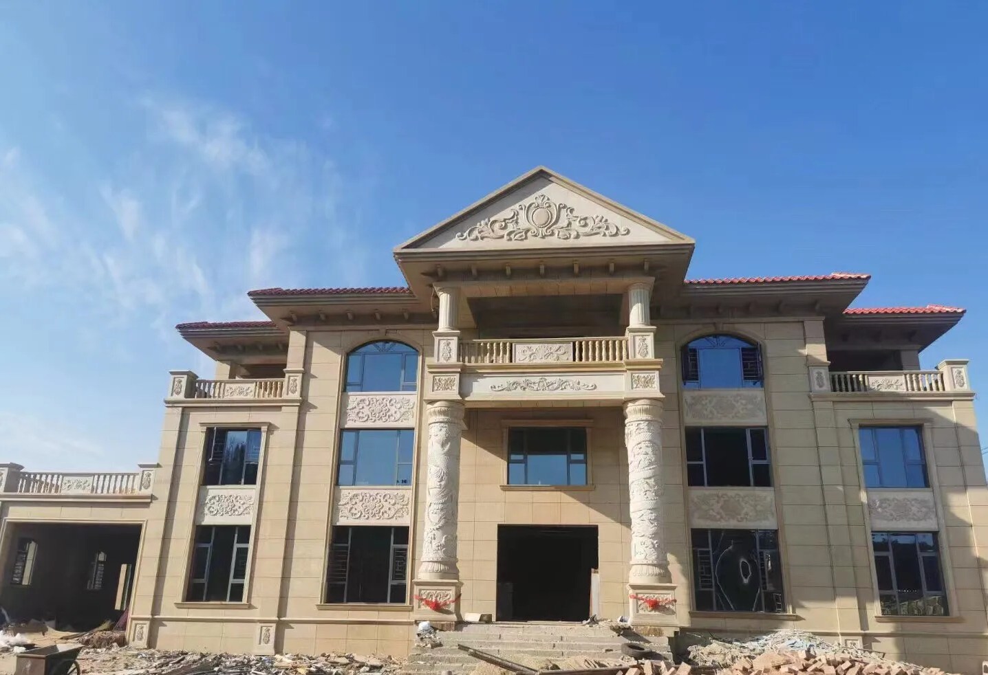 新疆 黄金麻花岗岩别墅外墙干挂