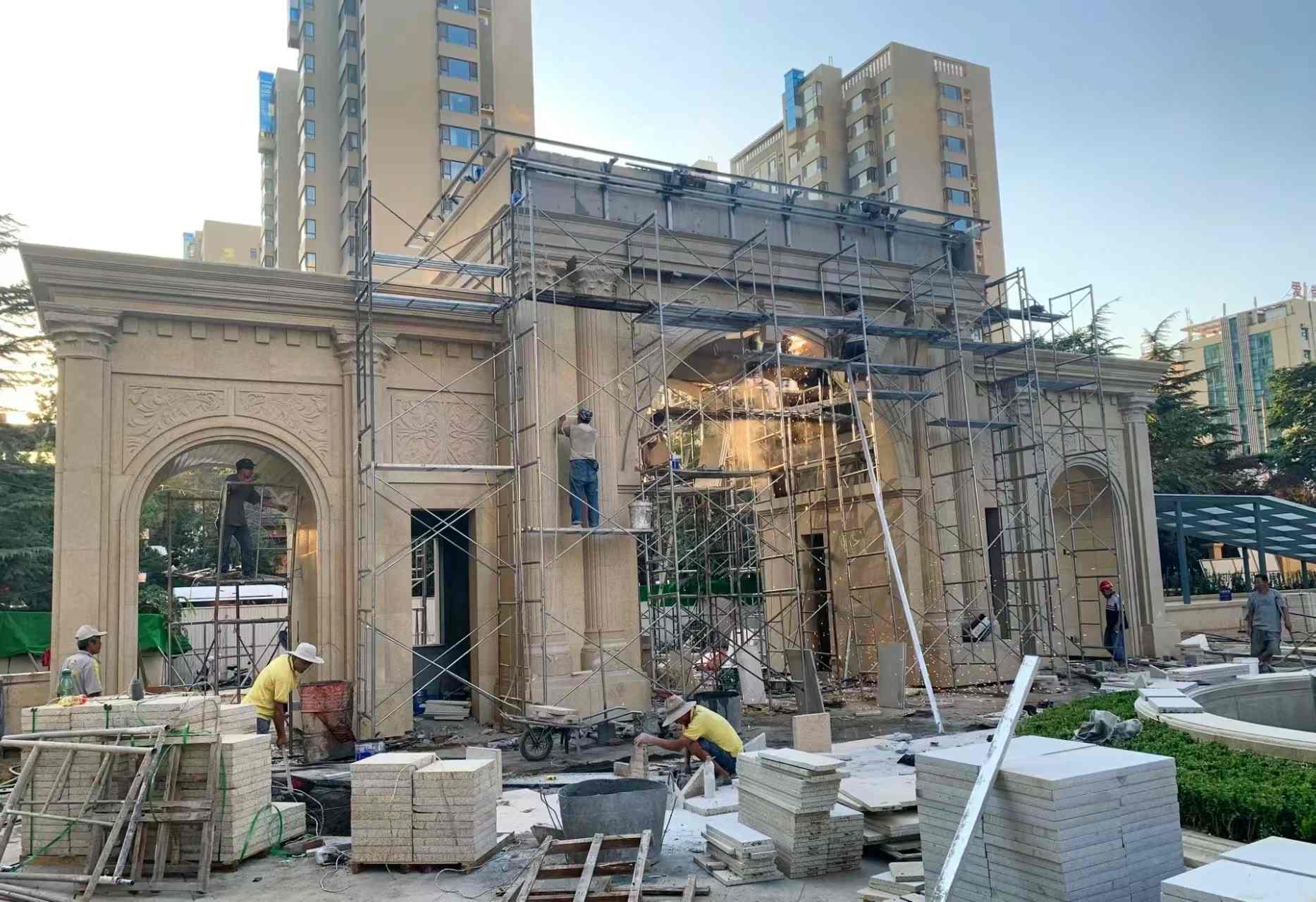 新疆 黄金麻荔枝面花岗岩小区门楼外墙干挂