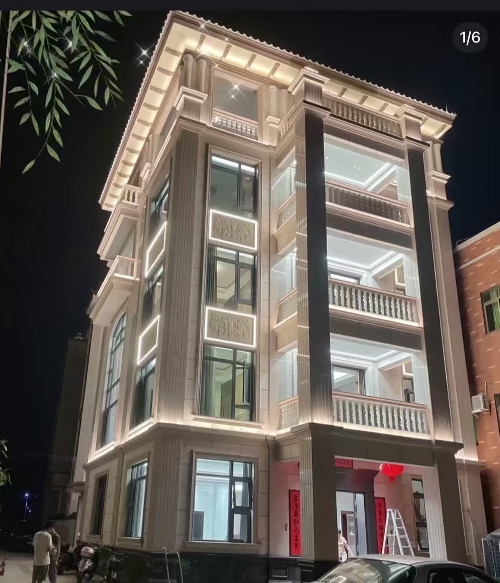 新疆 芝麻白花岗岩别墅外墙夜间效果