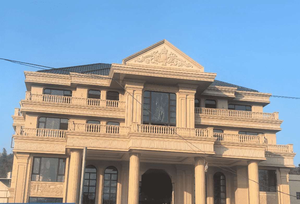 新疆黄金麻别墅外墙干挂石材效果示例